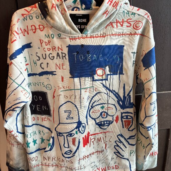 Rome Pays Off Artwork Collection Jean Michel Basquiat Graphic Men's Hoodie L - Picture 1 of 4